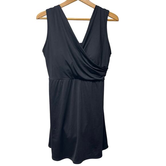 Lands End Black Size 16 Petite Swim Bathing Suit Dress V-Neck Wrap Tummy Control - Picture 2 of 7